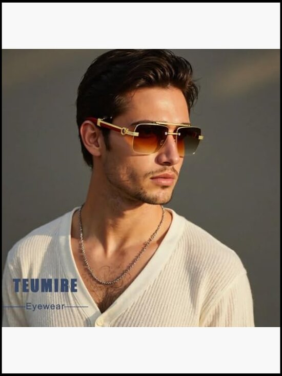 Rimless Rectangle Sunglasses Unisex Frameless Square UV 400 Protection main image 4